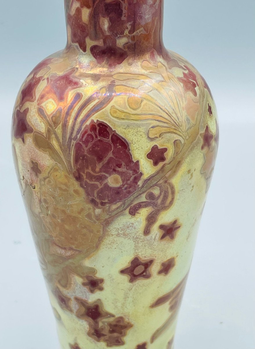 Vase Art Nouveau En Verre Irisé Aux Pommes De Pin Amédée De Caranza-photo-4