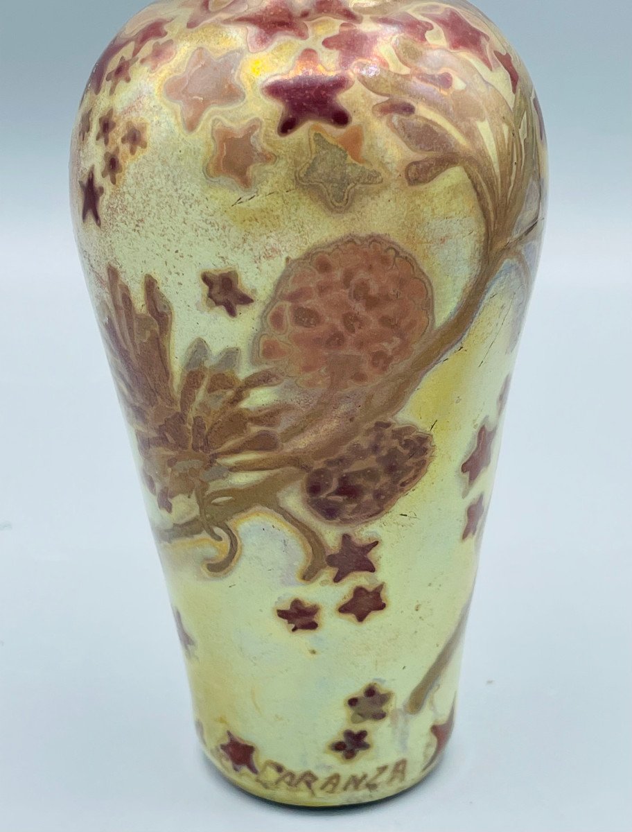 Vase Art Nouveau En Verre Irisé Aux Pommes De Pin Amédée De Caranza-photo-5