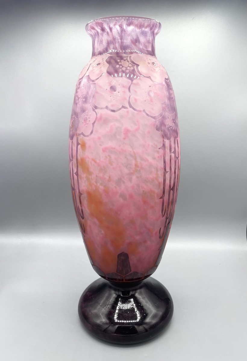 Grand Vase Art Déco Schneider - Le Verre Français "Eglantines" Vers 1930 -photo-2