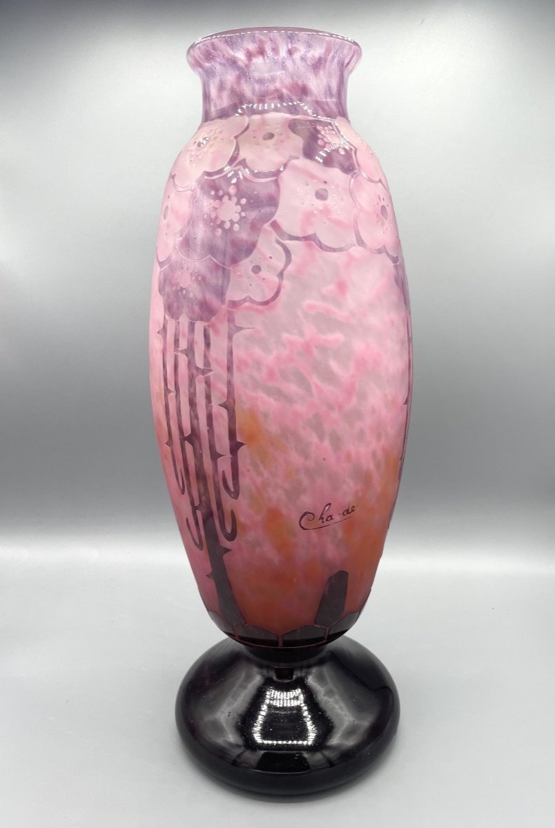 Grand Vase Art Déco Schneider - Le Verre Français "Eglantines" Vers 1930 -photo-3