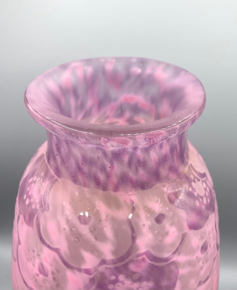 Grand Vase Art Déco Schneider - Le Verre Français "Eglantines" Vers 1930 -photo-4