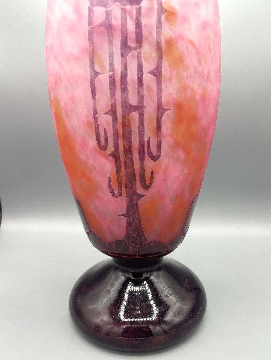 Grand Vase Art Déco Schneider - Le Verre Français "Eglantines" Vers 1930 -photo-2