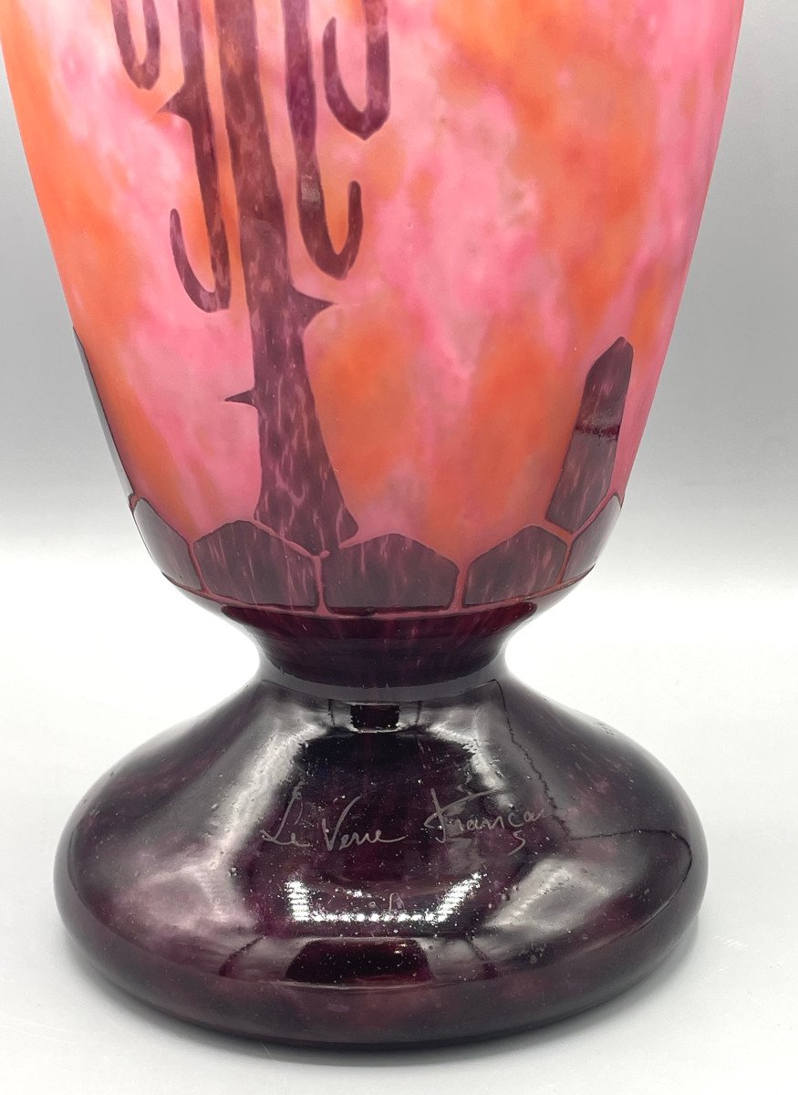 Grand Vase Art Déco Schneider - Le Verre Français "Eglantines" Vers 1930 -photo-6