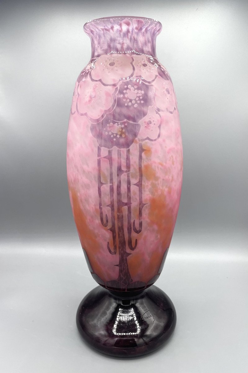 Grand Vase Art Déco Schneider - Le Verre Français "Eglantines" Vers 1930 