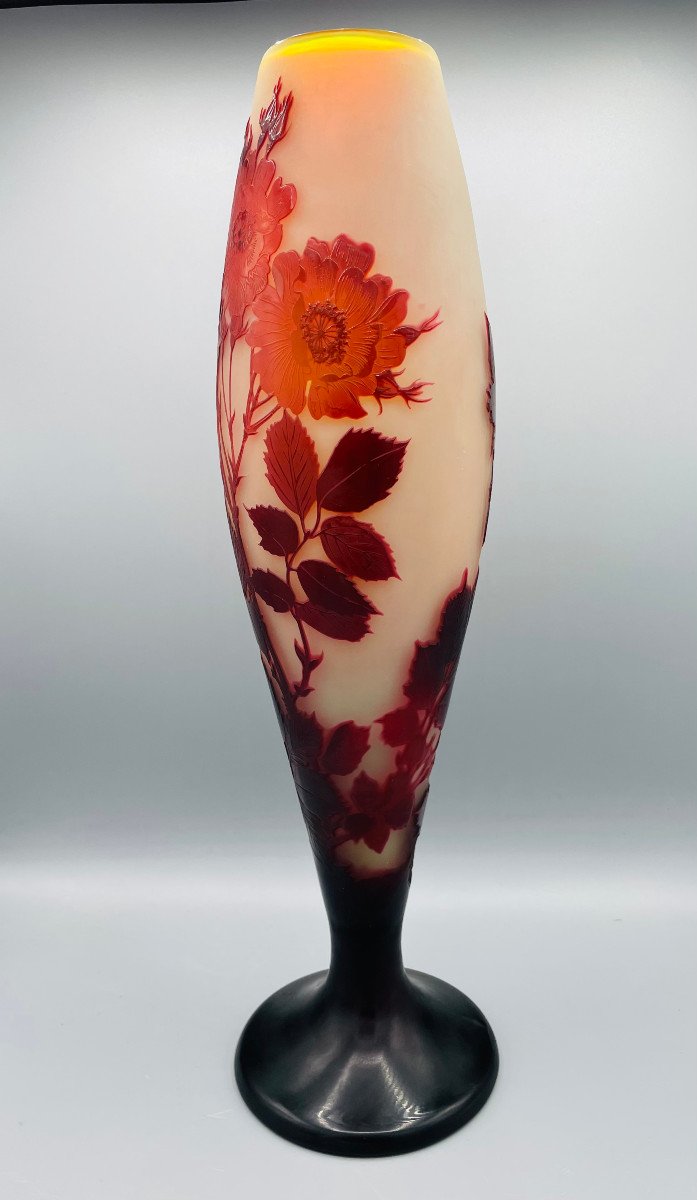 Grand Vase Art Nouveau Aux Roses Sauvages Emile Gallé Nancy 1900-photo-2