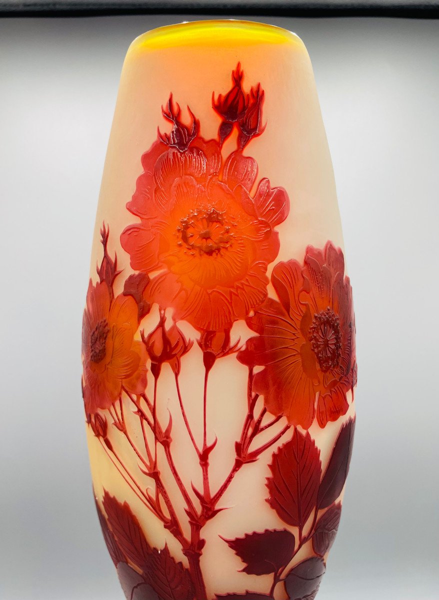 Grand Vase Art Nouveau Aux Roses Sauvages Emile Gallé Nancy 1900-photo-2