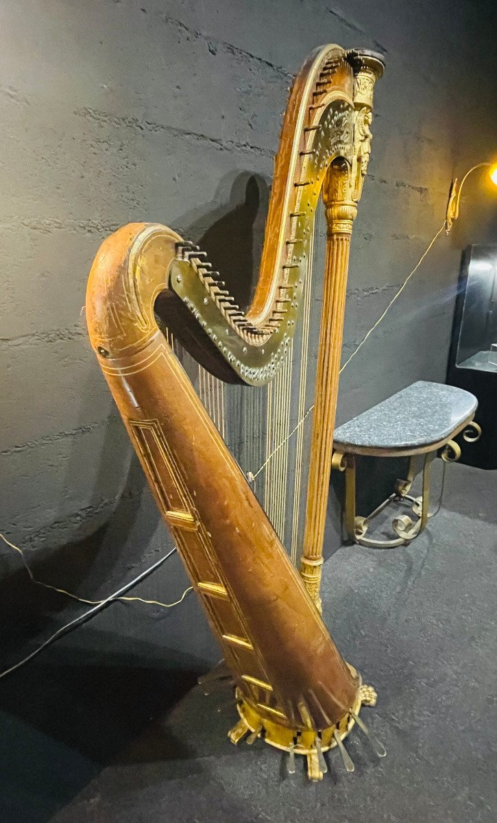 Harpe En Bois Doré Epoque Empire Etienne Challiot Paris Début XIXe-photo-4