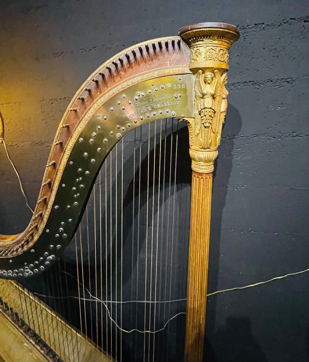 Harpe En Bois Doré Epoque Empire Etienne Challiot Paris Début XIXe-photo-1