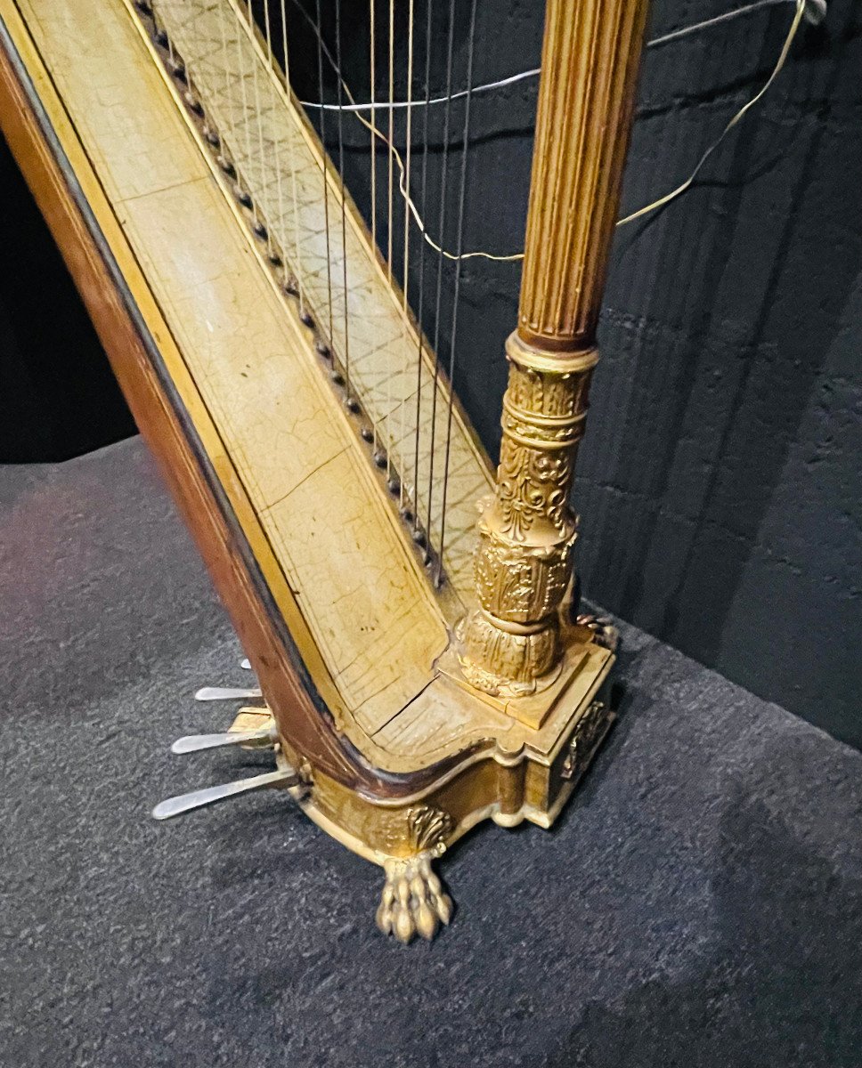 Harpe En Bois Doré Epoque Empire Etienne Challiot Paris Début XIXe-photo-6