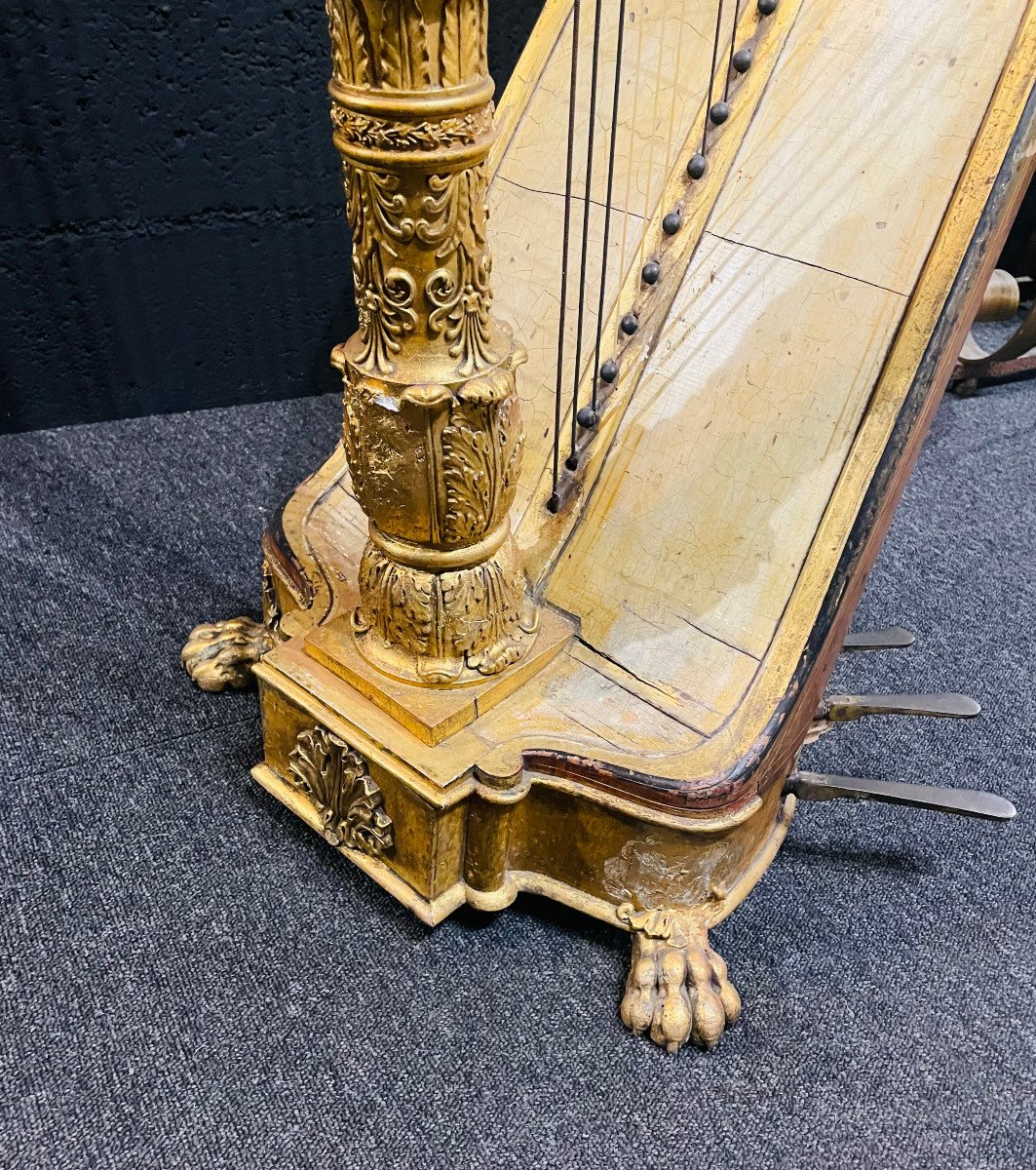 Harpe En Bois Doré Epoque Empire Etienne Challiot Paris Début XIXe-photo-7