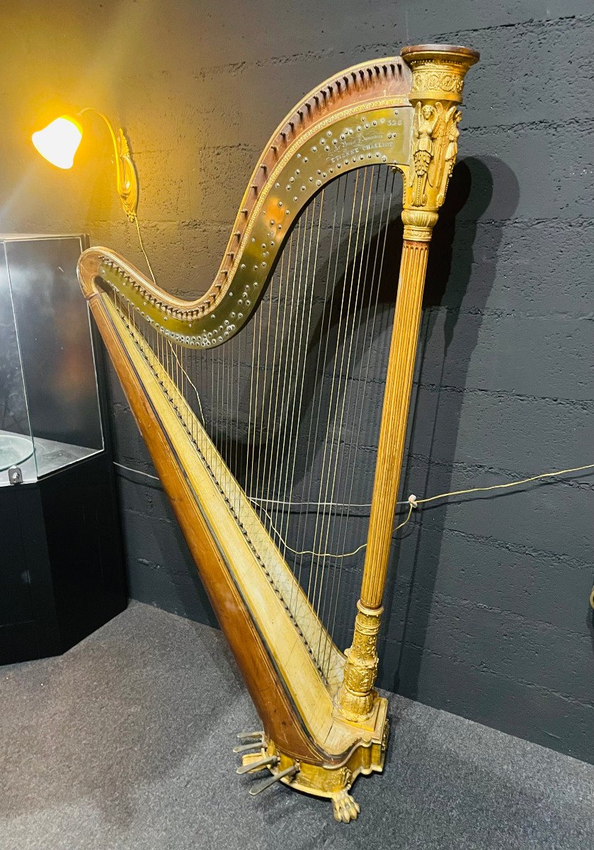 Harpe En Bois Doré Epoque Empire Etienne Challiot Paris Début XIXe