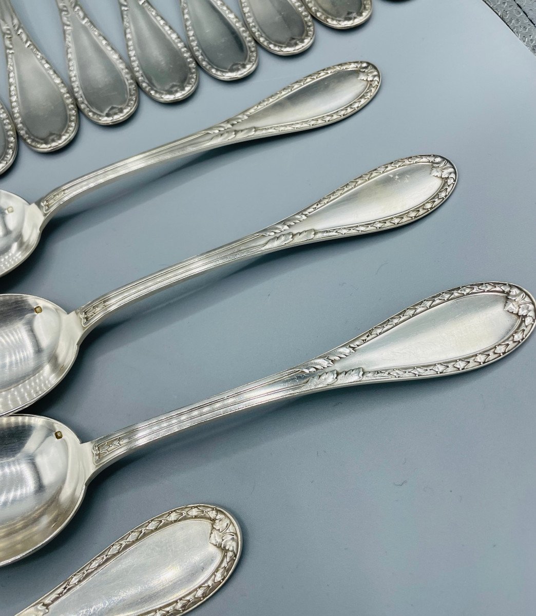 Cutlery In Sterling Silver Lappara & Gabriel 18 Forks And 6 Spoons + 1 Sauce Spoon-photo-3