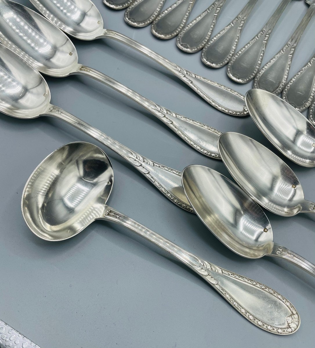 Cutlery In Sterling Silver Lappara & Gabriel 18 Forks And 6 Spoons + 1 Sauce Spoon-photo-4