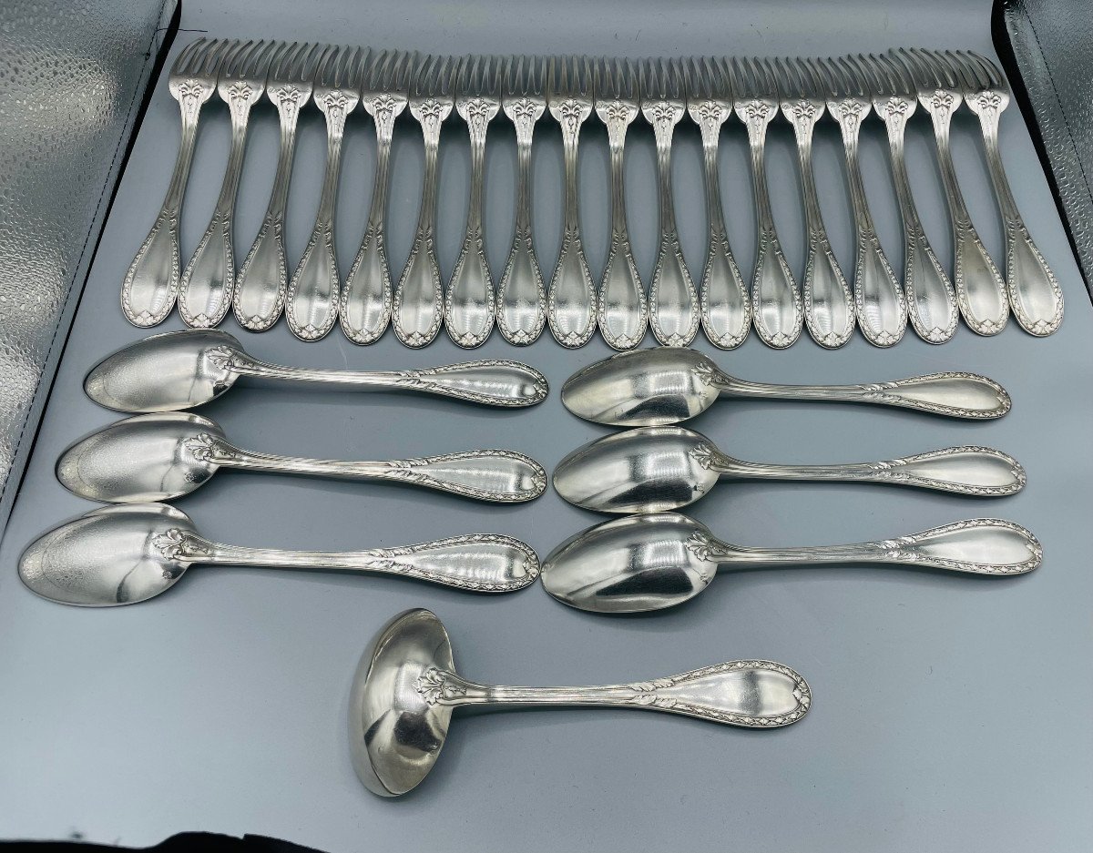 Cutlery In Sterling Silver Lappara & Gabriel 18 Forks And 6 Spoons + 1 Sauce Spoon-photo-5