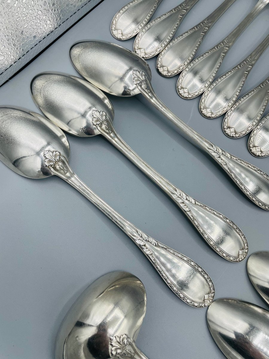 Cutlery In Sterling Silver Lappara & Gabriel 18 Forks And 6 Spoons + 1 Sauce Spoon-photo-7