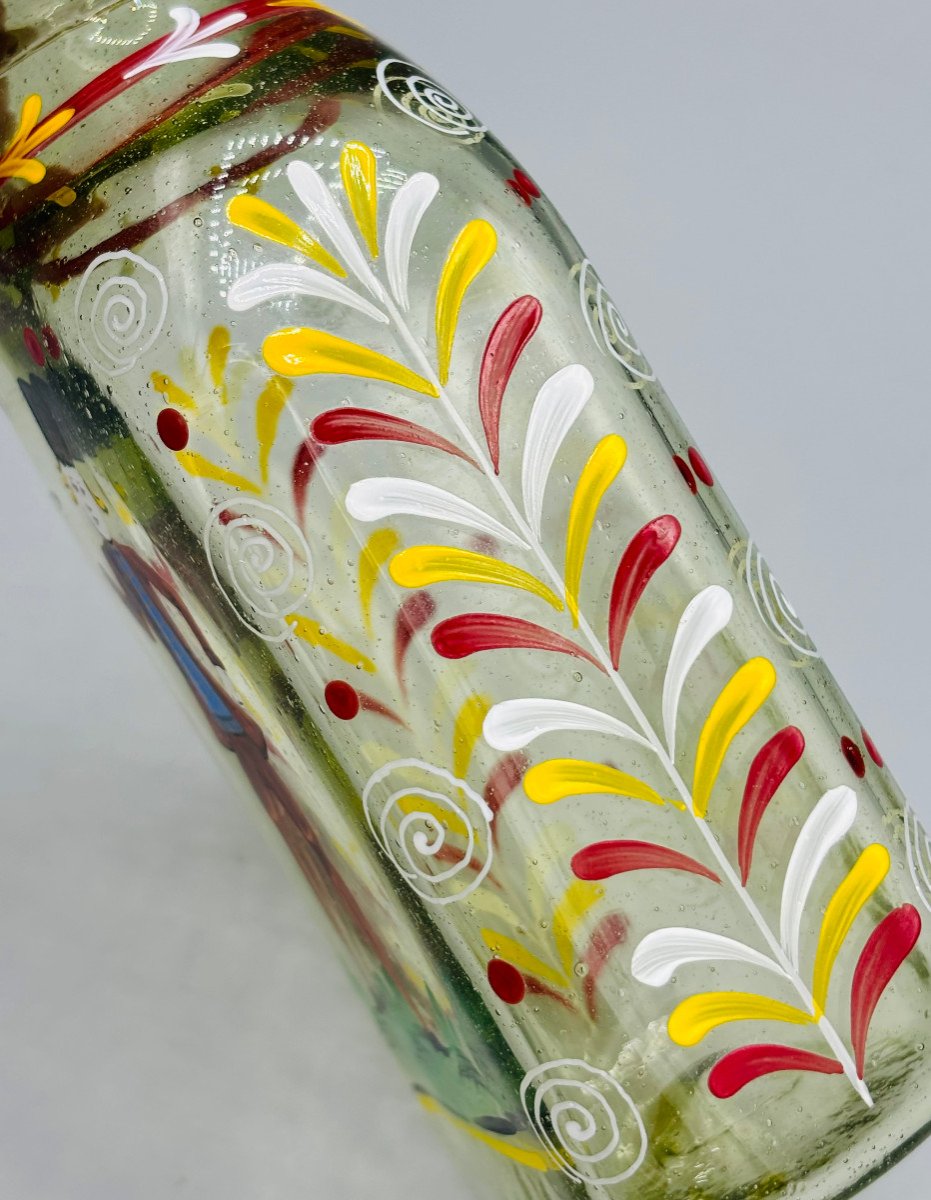 Blown And Painted Glass Bottle "flühli" 18th 19th Century Switzerland Or Alsace Bottle-photo-6