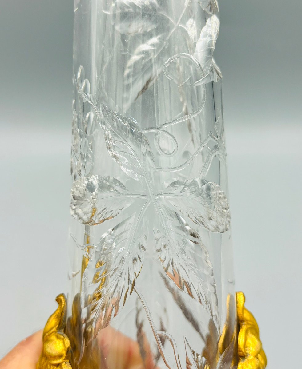 Exceptional Pair Of Art Nouveau Crystal And Bronze Vases From Baccarat 1900-photo-3