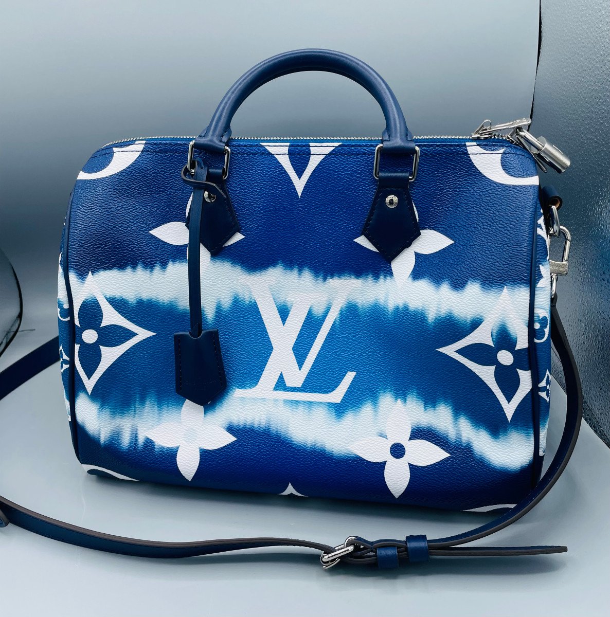 Sac à Main En Cuir Louis Vuitton Speedy 30 Bandouillère Escale Bleu Edition Limitée-photo-2