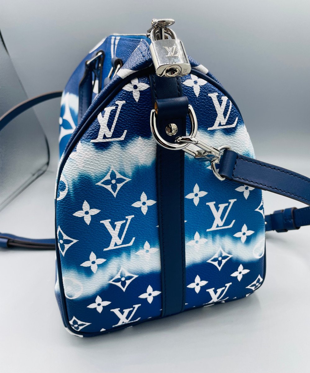 Sac à Main En Cuir Louis Vuitton Speedy 30 Bandouillère Escale Bleu Edition Limitée-photo-3