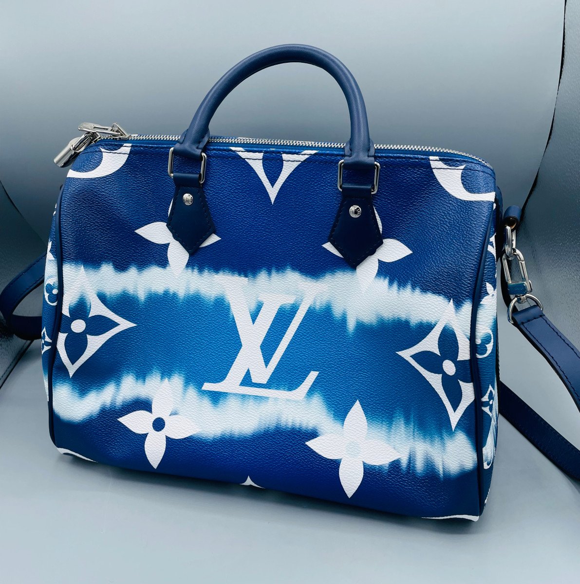 Sac à Main En Cuir Louis Vuitton Speedy 30 Bandouillère Escale Bleu Edition Limitée