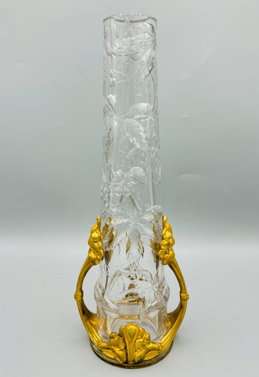 Magnifique Vase Art Nouveau En Cristal Et Bronze Baccarat-photo-3