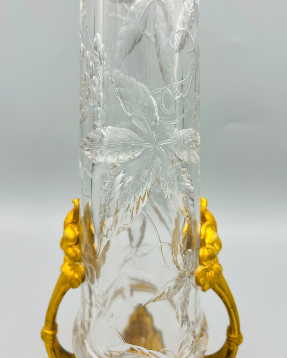 Magnifique Vase Art Nouveau En Cristal Et Bronze Baccarat-photo-2