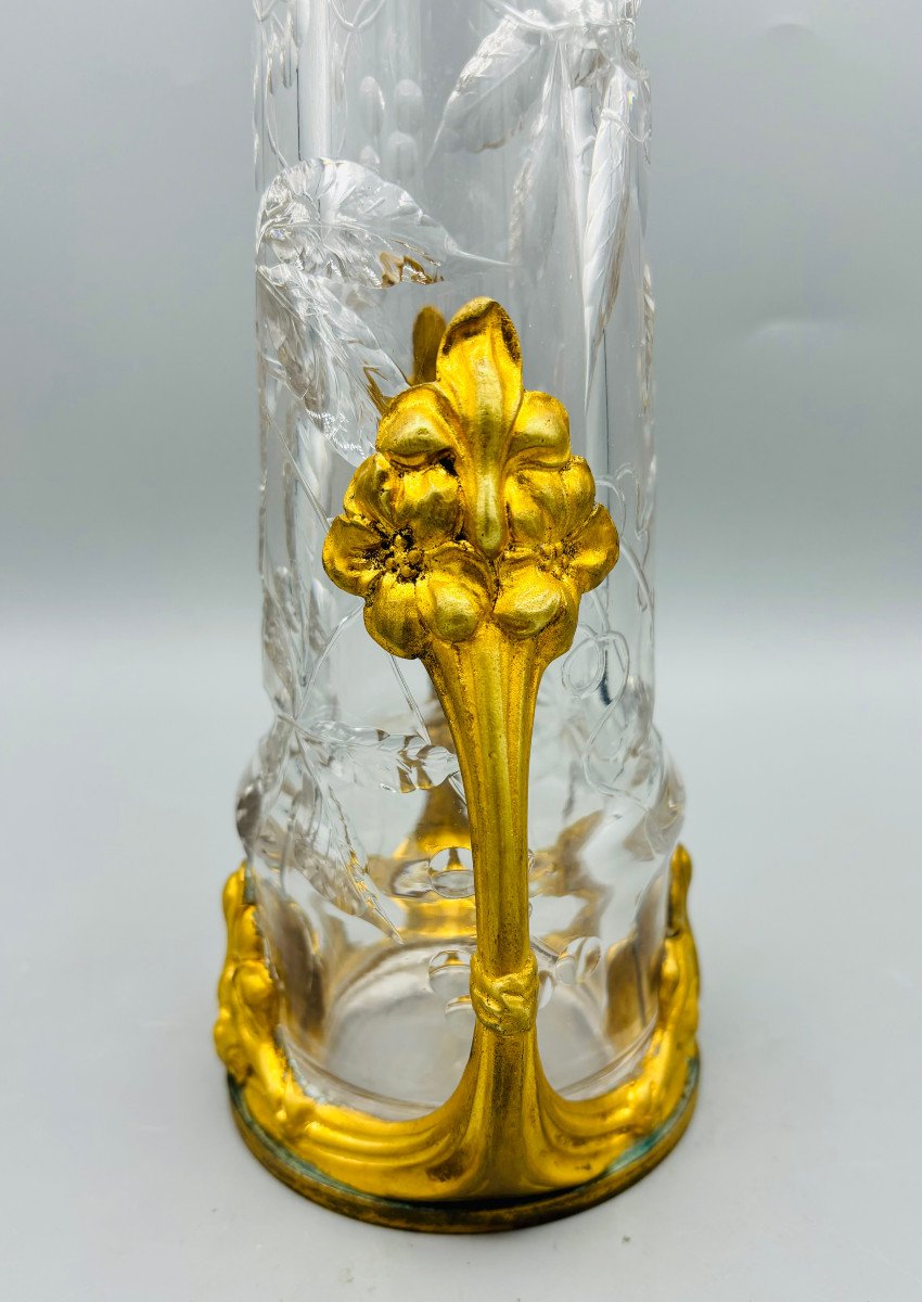 Magnifique Vase Art Nouveau En Cristal Et Bronze Baccarat-photo-4