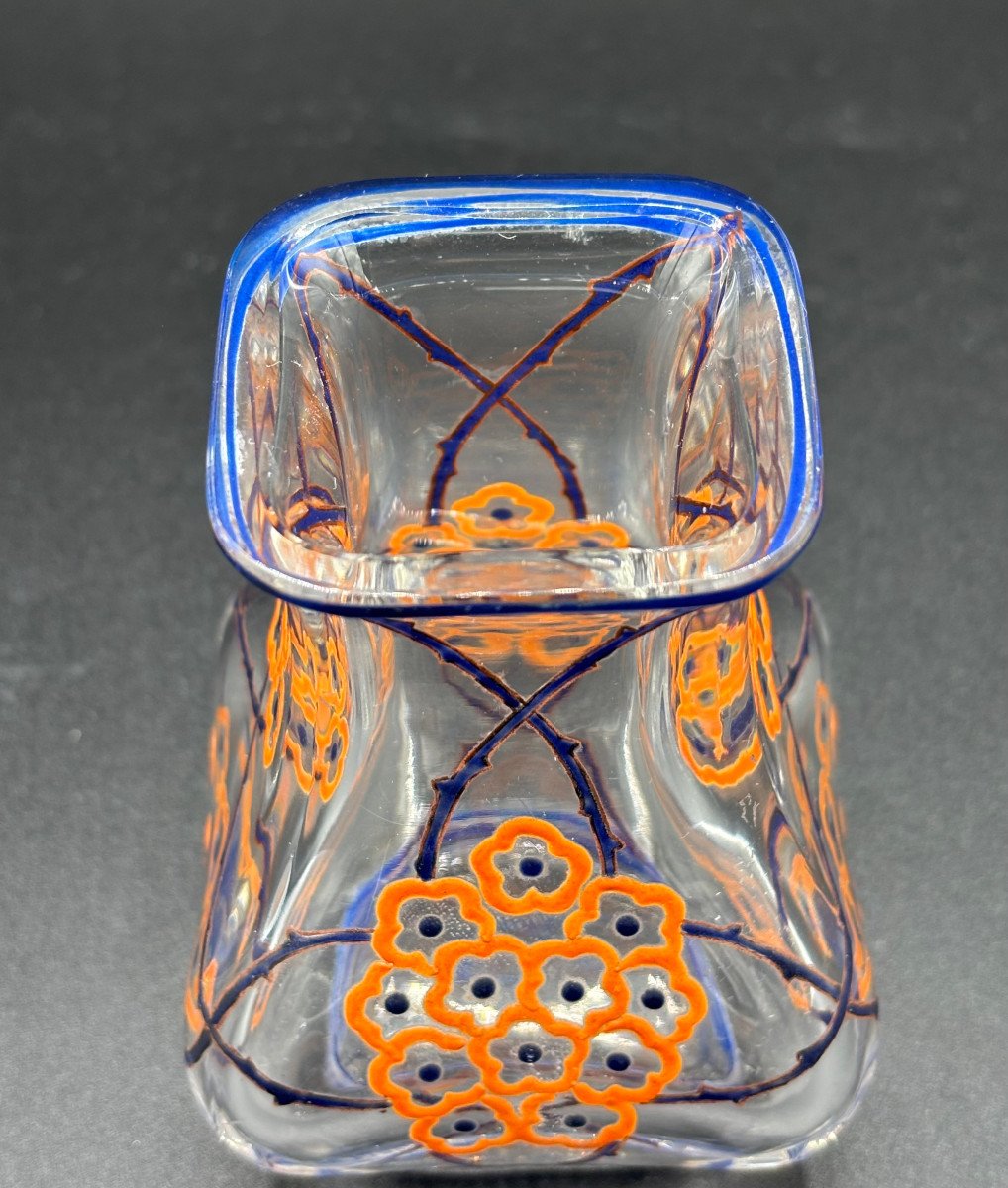 Marcel Goupy Art Deco Enameled Crystal Vase For Baccarat-photo-4