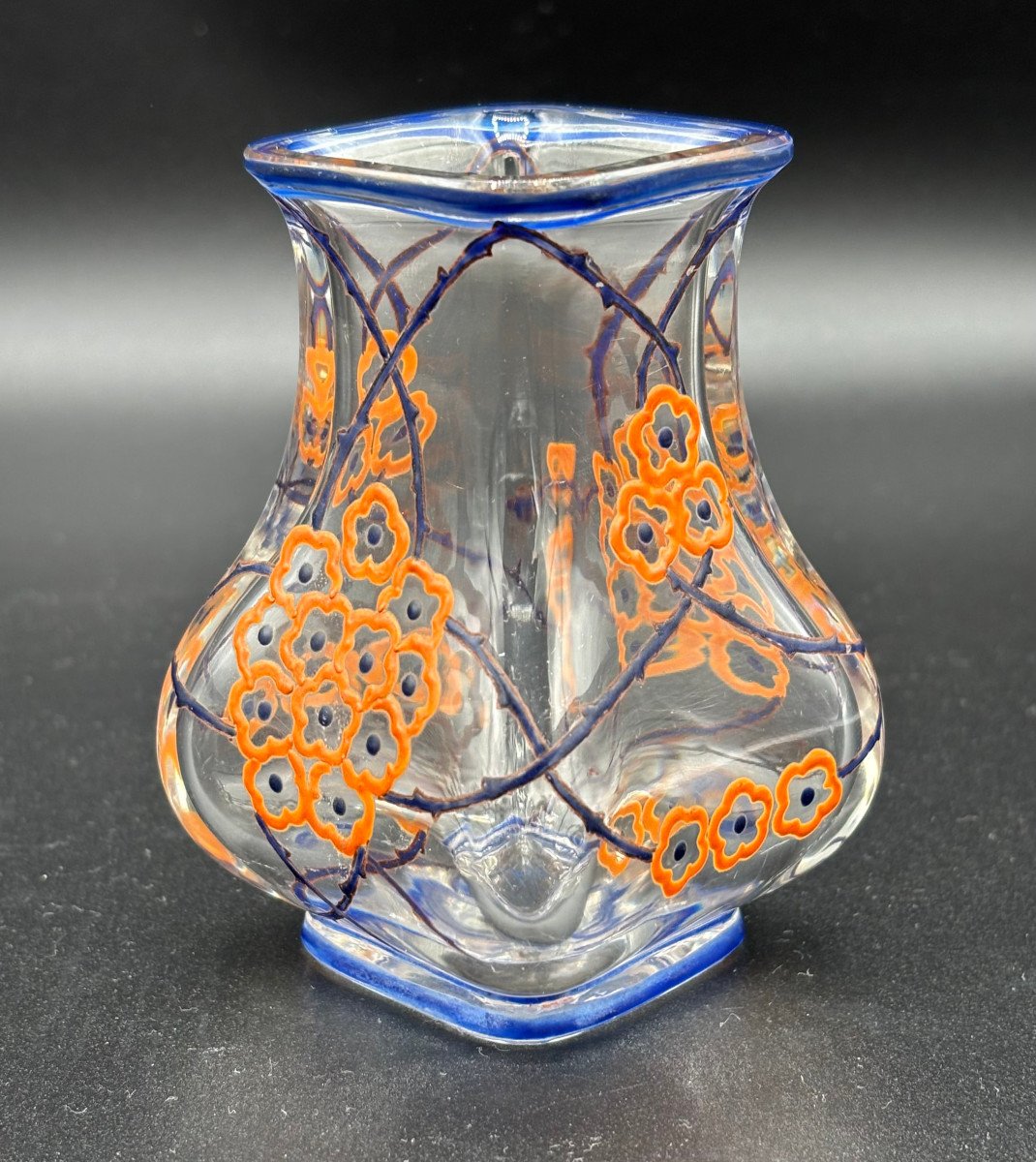 Marcel Goupy Art Deco Enameled Crystal Vase For Baccarat-photo-3