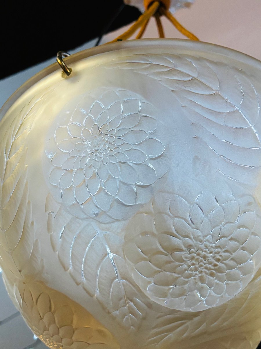 Art Deco "dahlias" René Lalique Suspension / Chandelier-photo-3