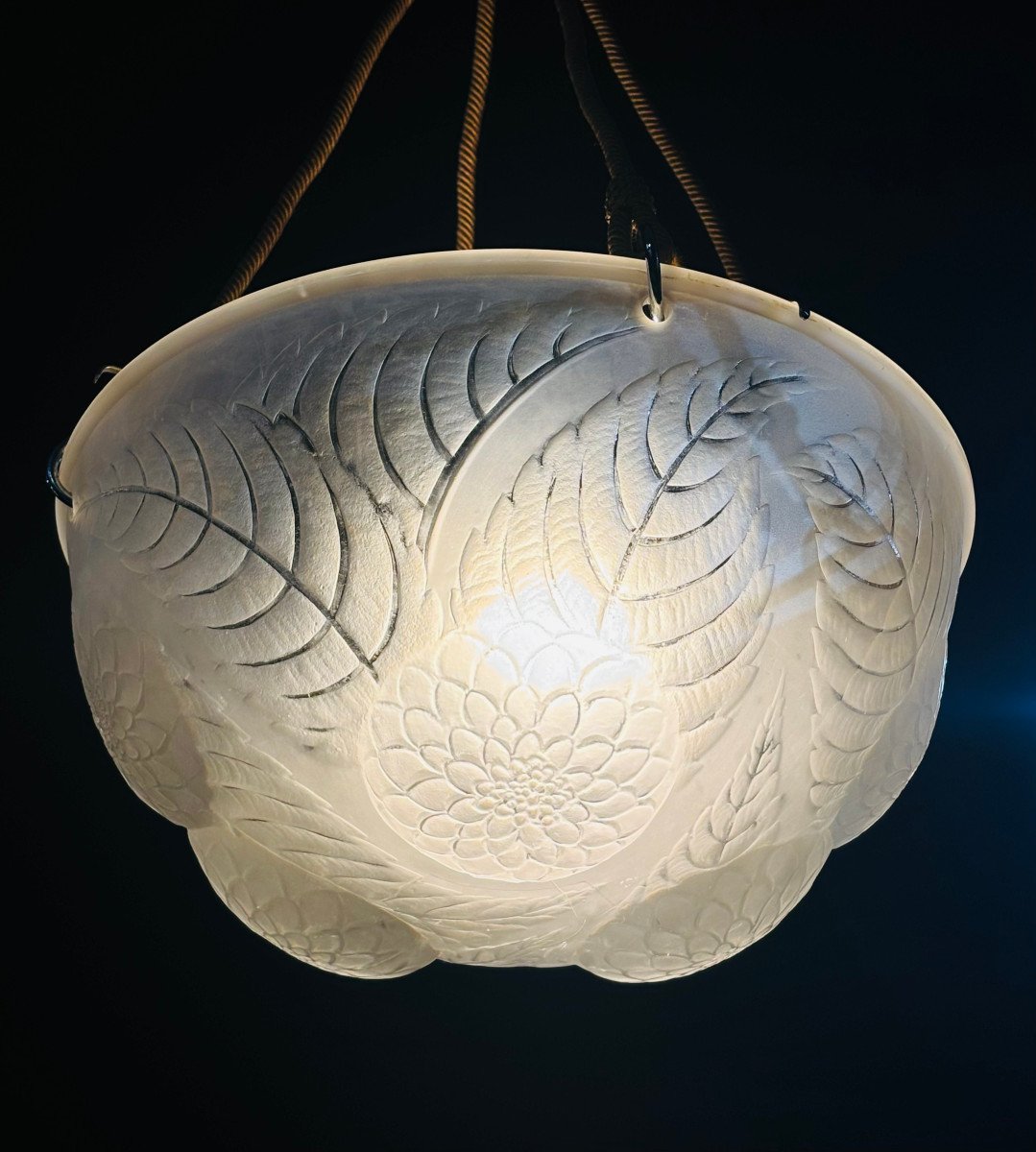 Art Deco "dahlias" René Lalique Suspension / Chandelier-photo-3