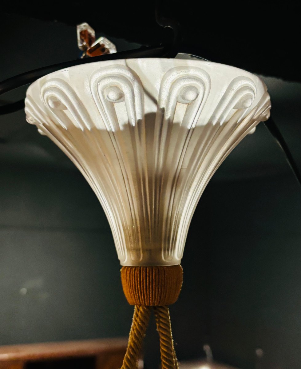 Art Deco "dahlias" René Lalique Suspension / Chandelier-photo-2