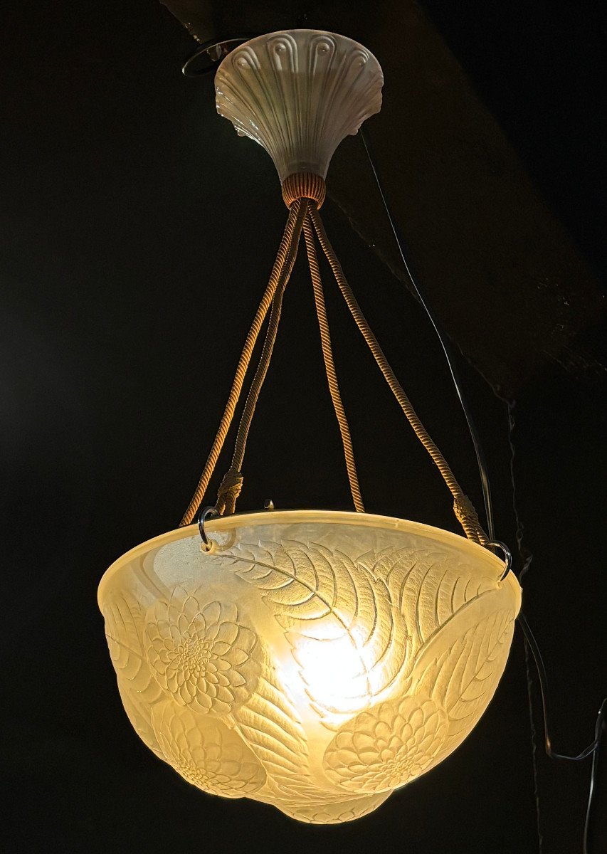 Art Deco "dahlias" René Lalique Suspension / Chandelier-photo-4