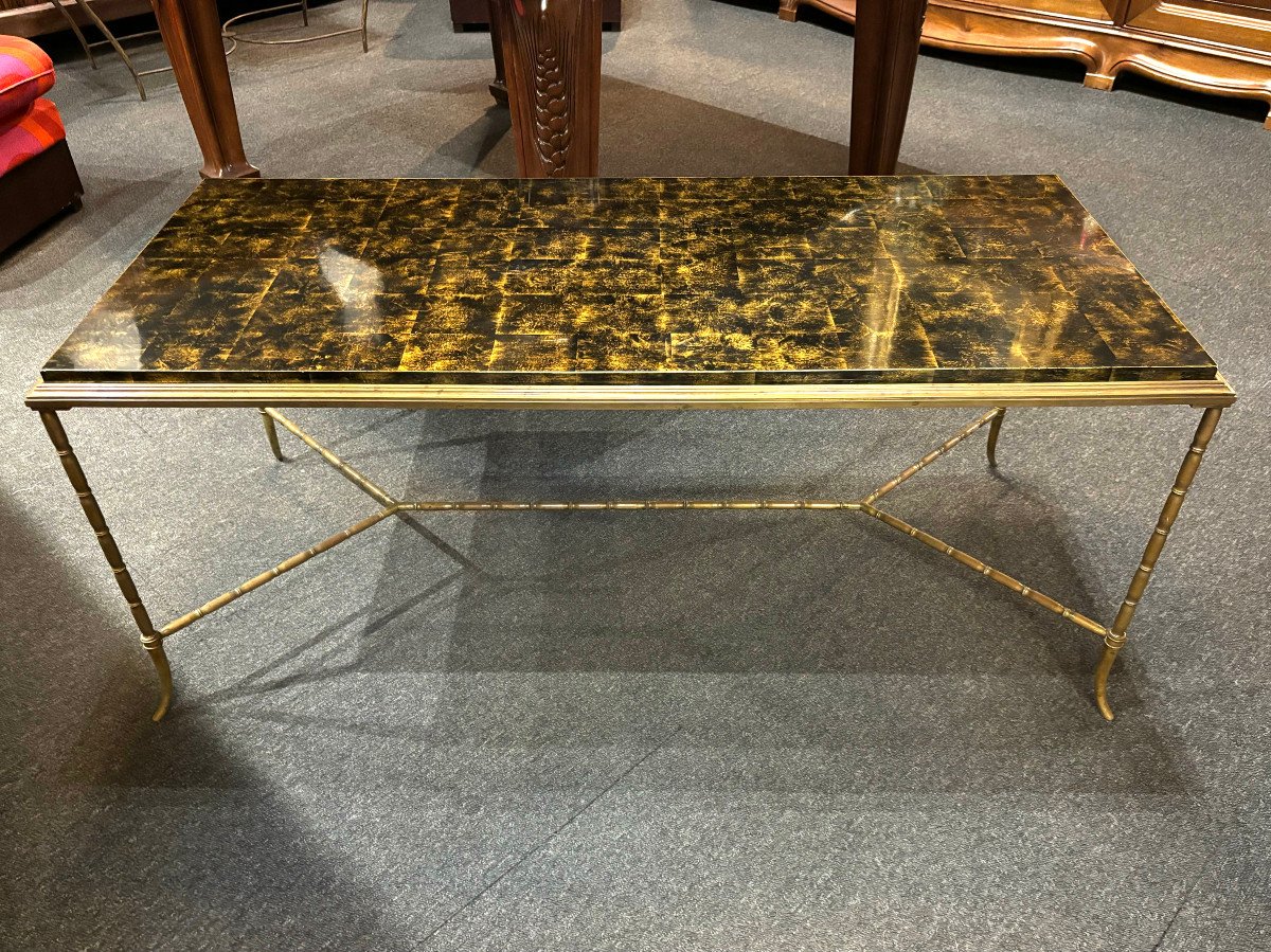 Bamboo Coffee Table In Gilded Bronze Lacquer Maison Baguès 1960-photo-2