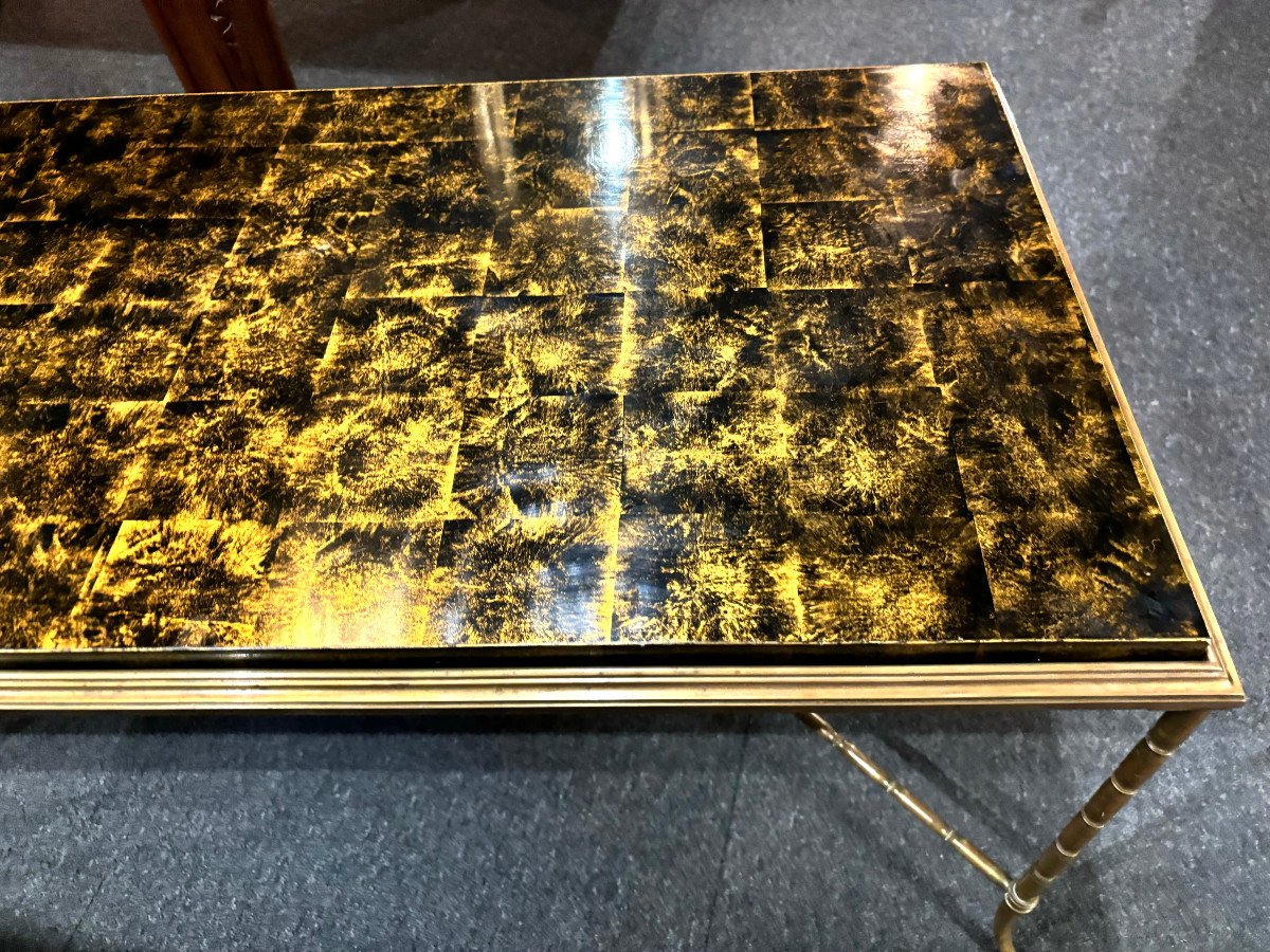 Bamboo Coffee Table In Gilded Bronze Lacquer Maison Baguès 1960-photo-2