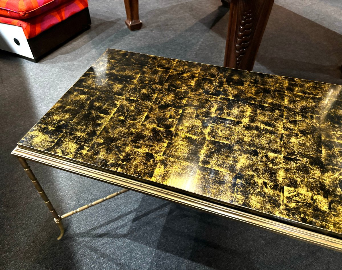 Bamboo Coffee Table In Gilded Bronze Lacquer Maison Baguès 1960-photo-3