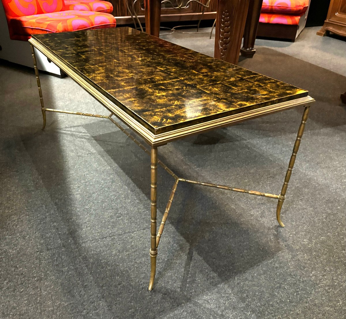 Bamboo Coffee Table In Gilded Bronze Lacquer Maison Baguès 1960-photo-4