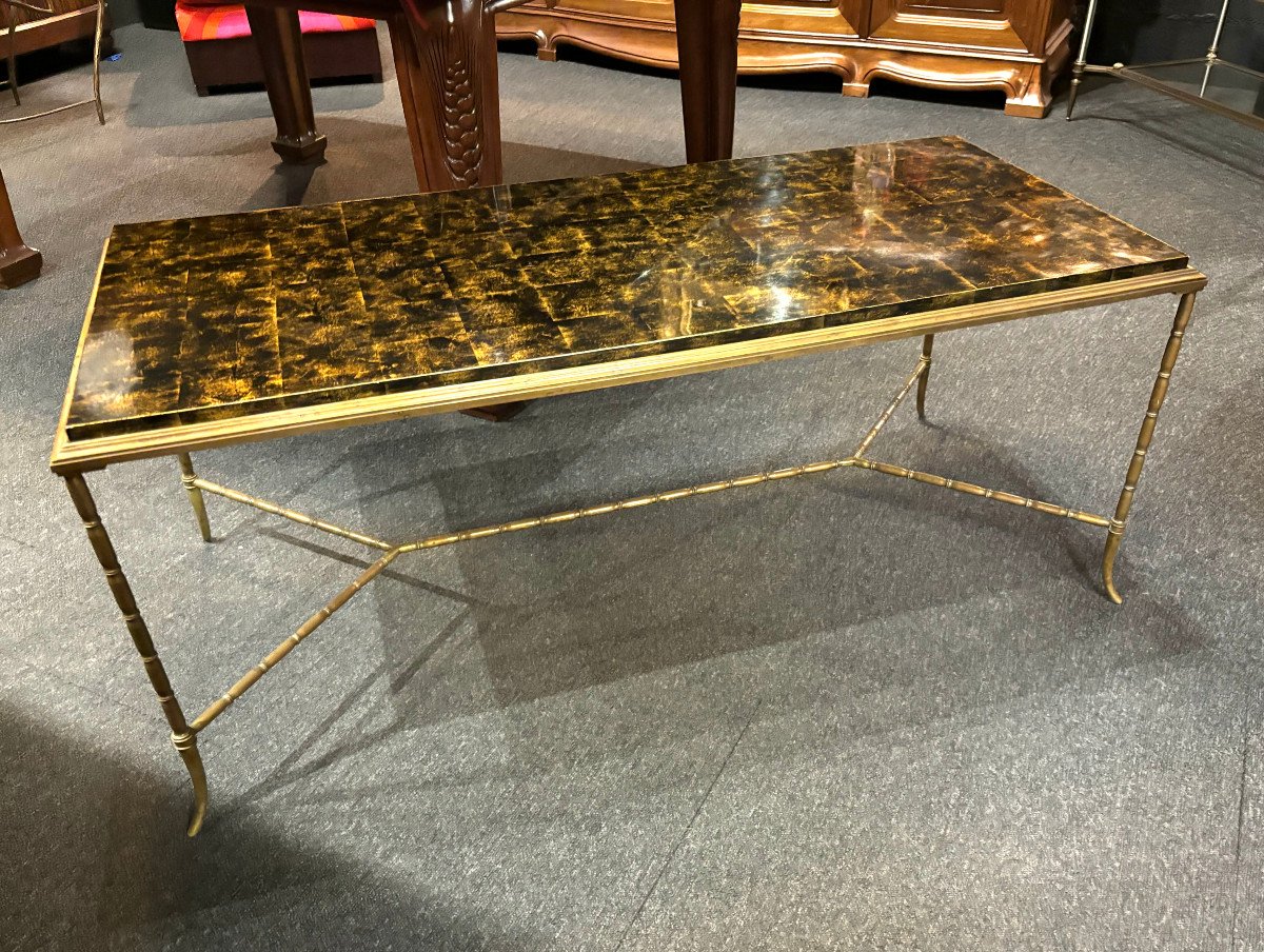 Bamboo Coffee Table In Gilded Bronze Lacquer Maison Baguès 1960