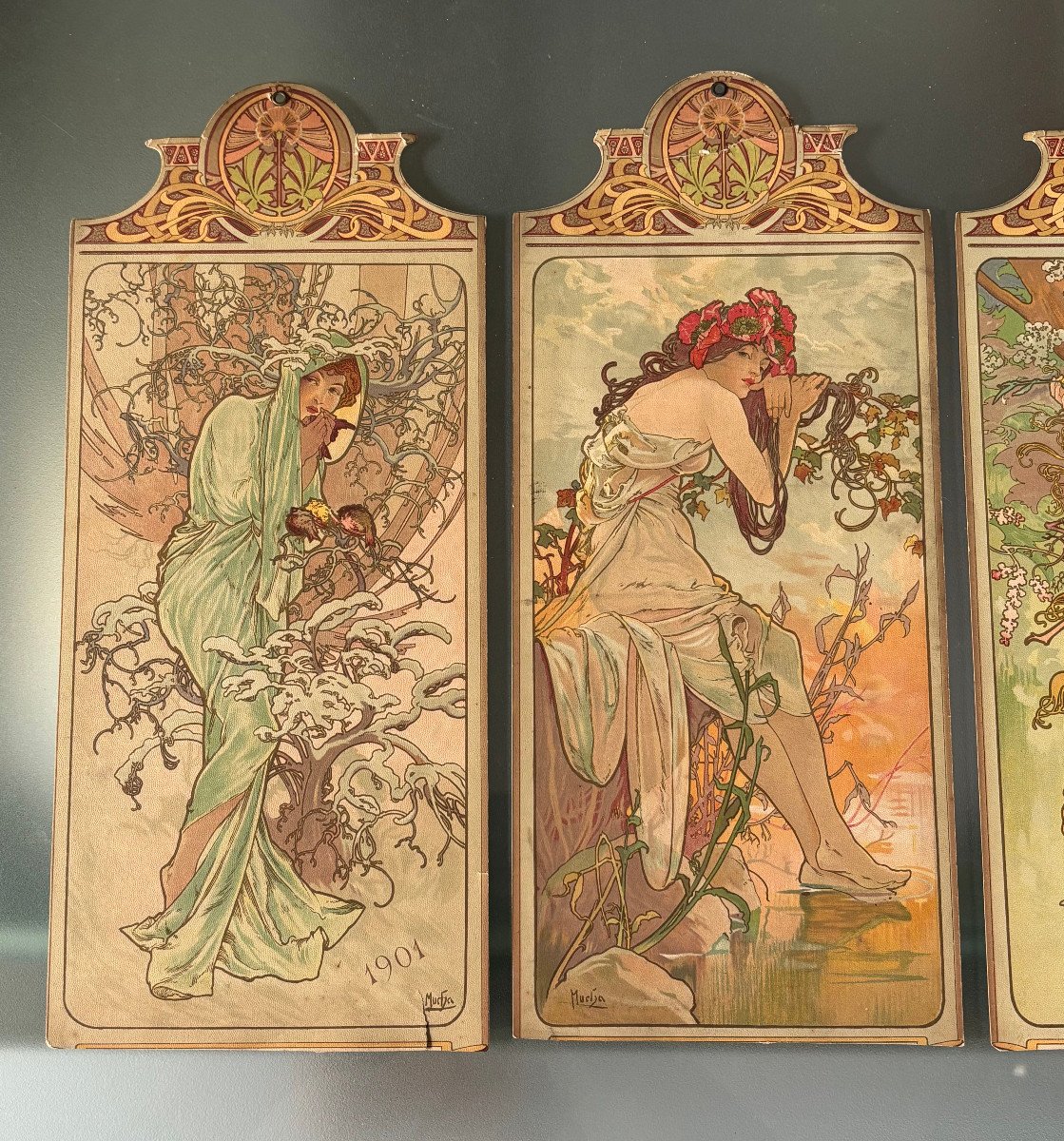 Rare Series Of Lithographs "the Seasons" Alphonse Mucha Art Nouveau 1901-photo-2