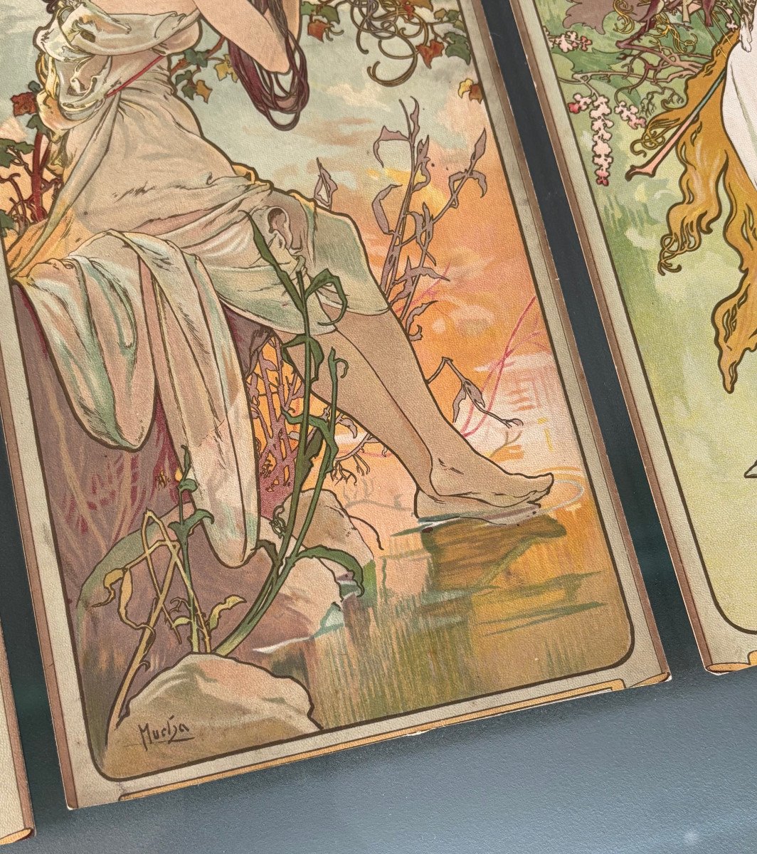 Rare Series Of Lithographs "the Seasons" Alphonse Mucha Art Nouveau 1901-photo-4