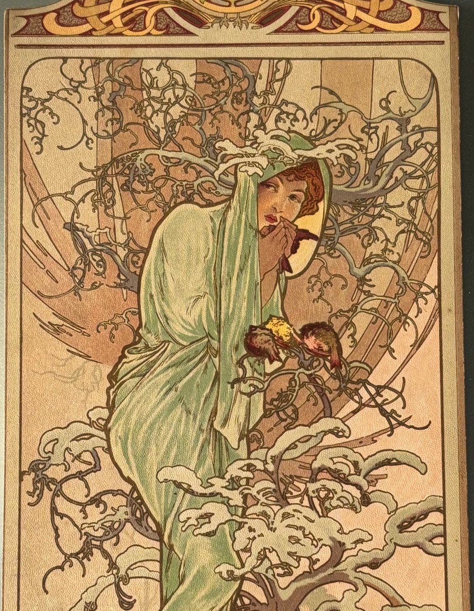 Rare Series Of Lithographs "the Seasons" Alphonse Mucha Art Nouveau 1901-photo-1