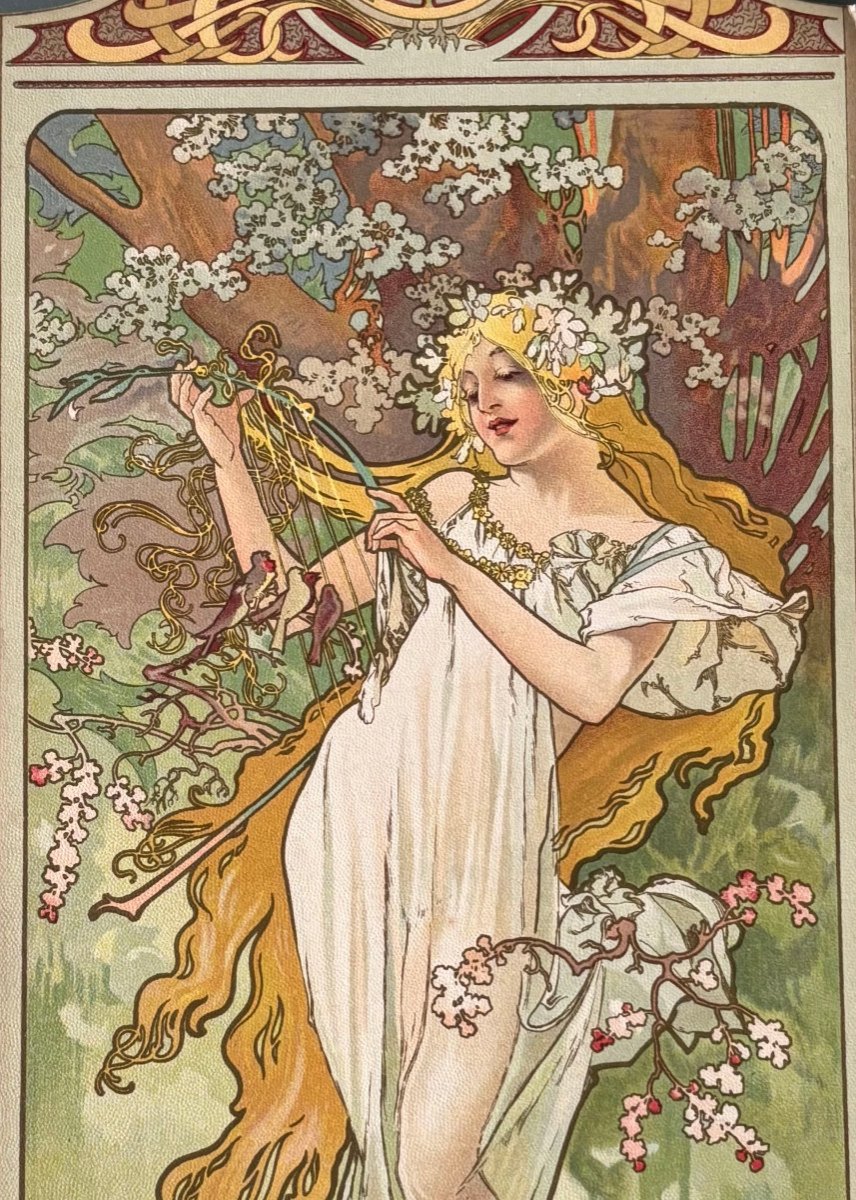 Rare Series Of Lithographs "the Seasons" Alphonse Mucha Art Nouveau 1901-photo-3