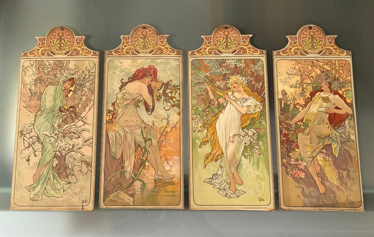 Rare Series Of Lithographs "the Seasons" Alphonse Mucha Art Nouveau 1901