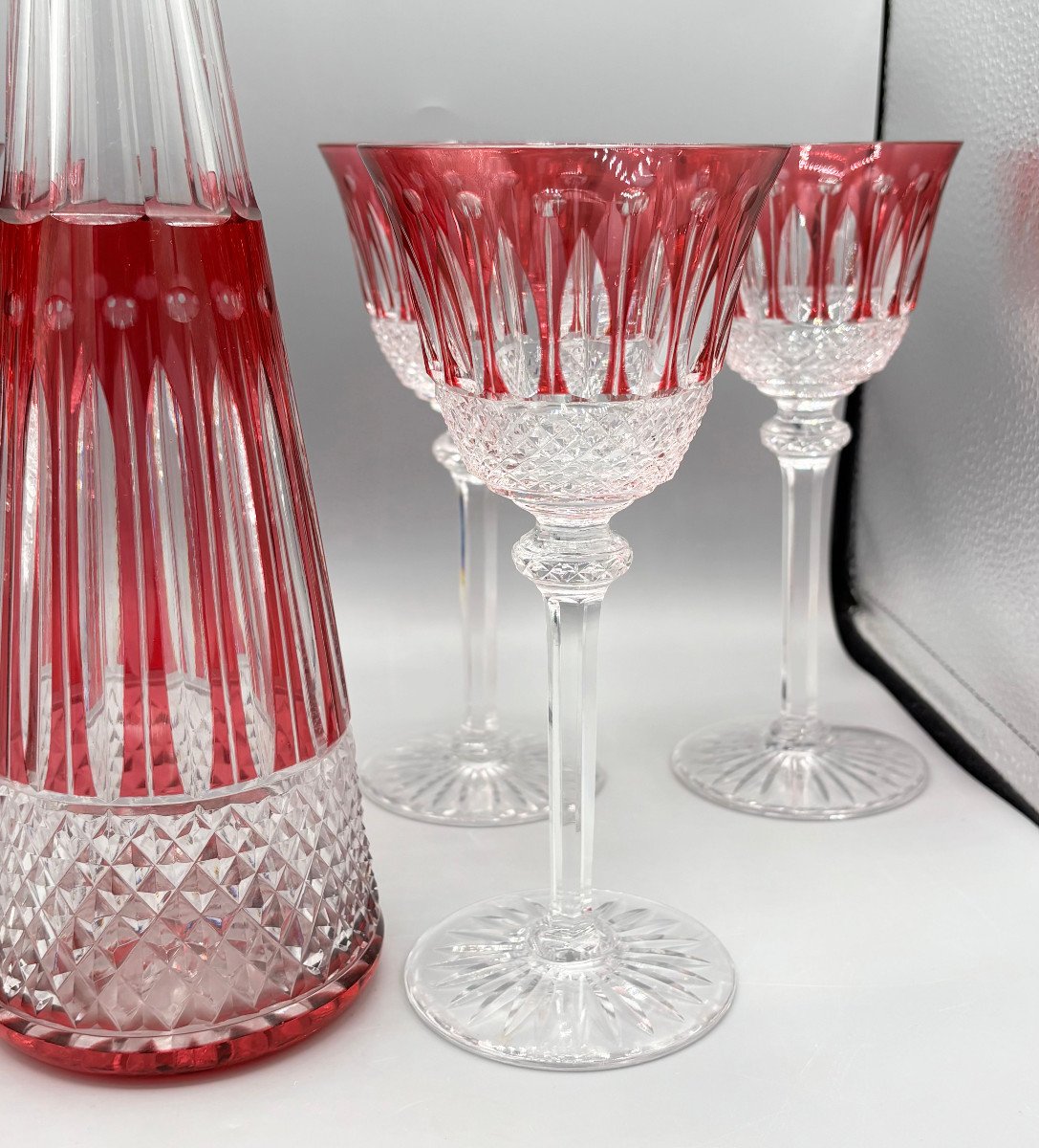 6 Saint Louis Crystal Wine Glasses And Carafe Tommy Model -photo-2