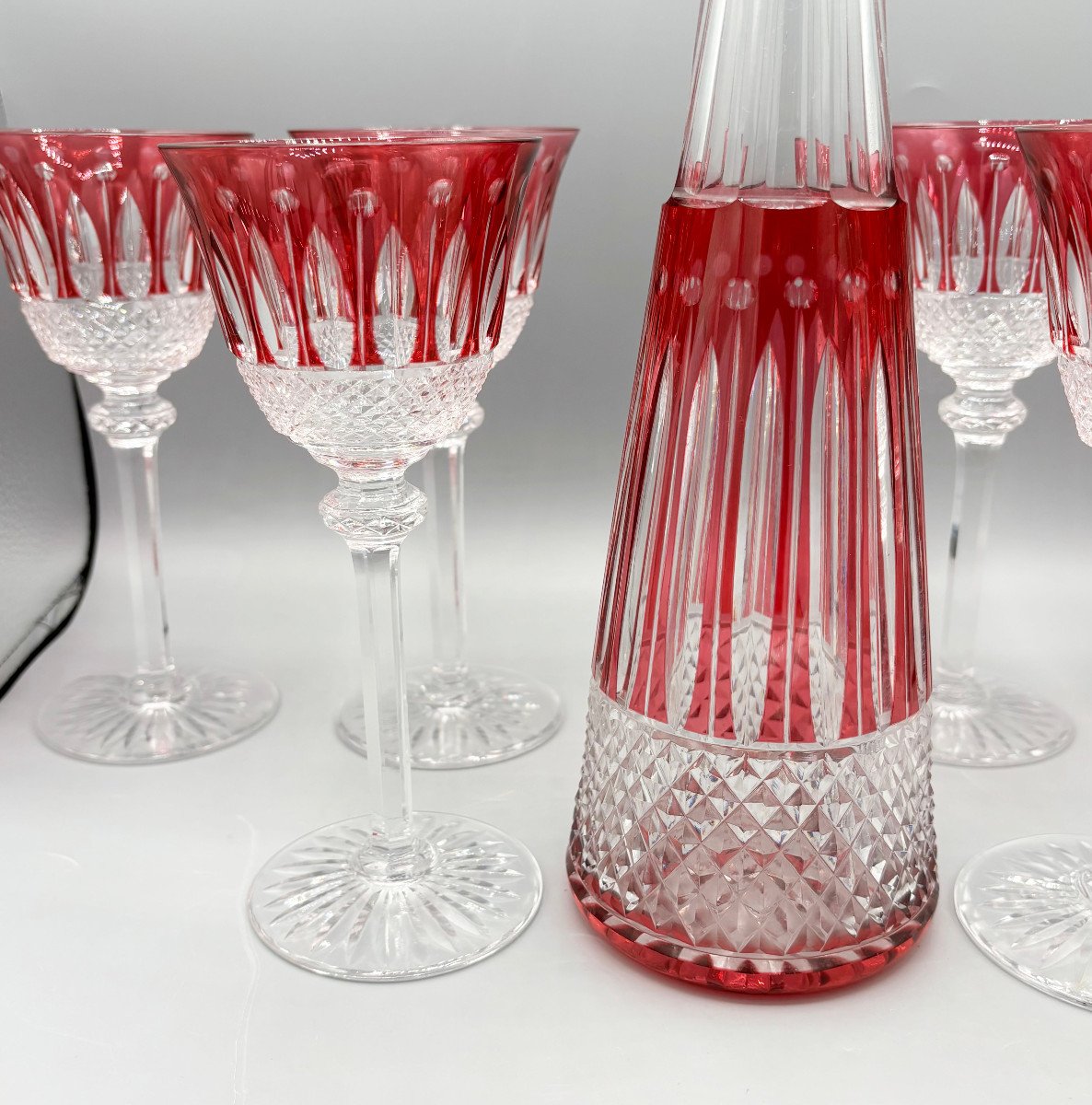 6 Saint Louis Crystal Wine Glasses And Carafe Tommy Model -photo-3