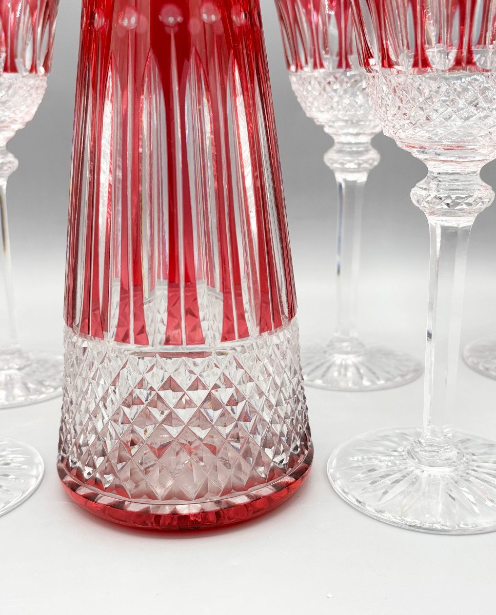 6 Saint Louis Crystal Wine Glasses And Carafe Tommy Model -photo-4