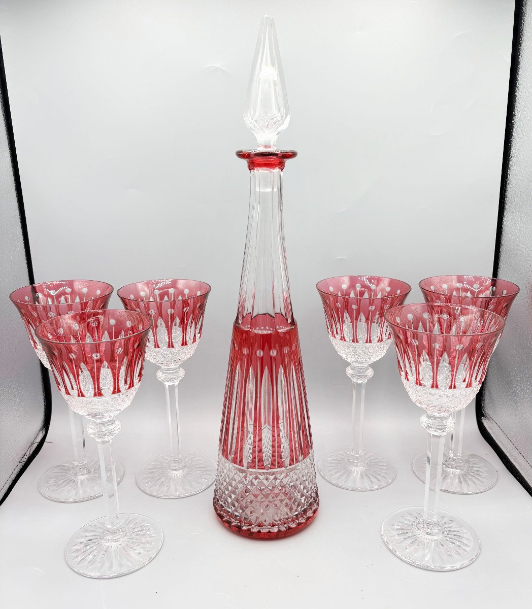 6 Saint Louis Crystal Wine Glasses And Carafe Tommy Model 