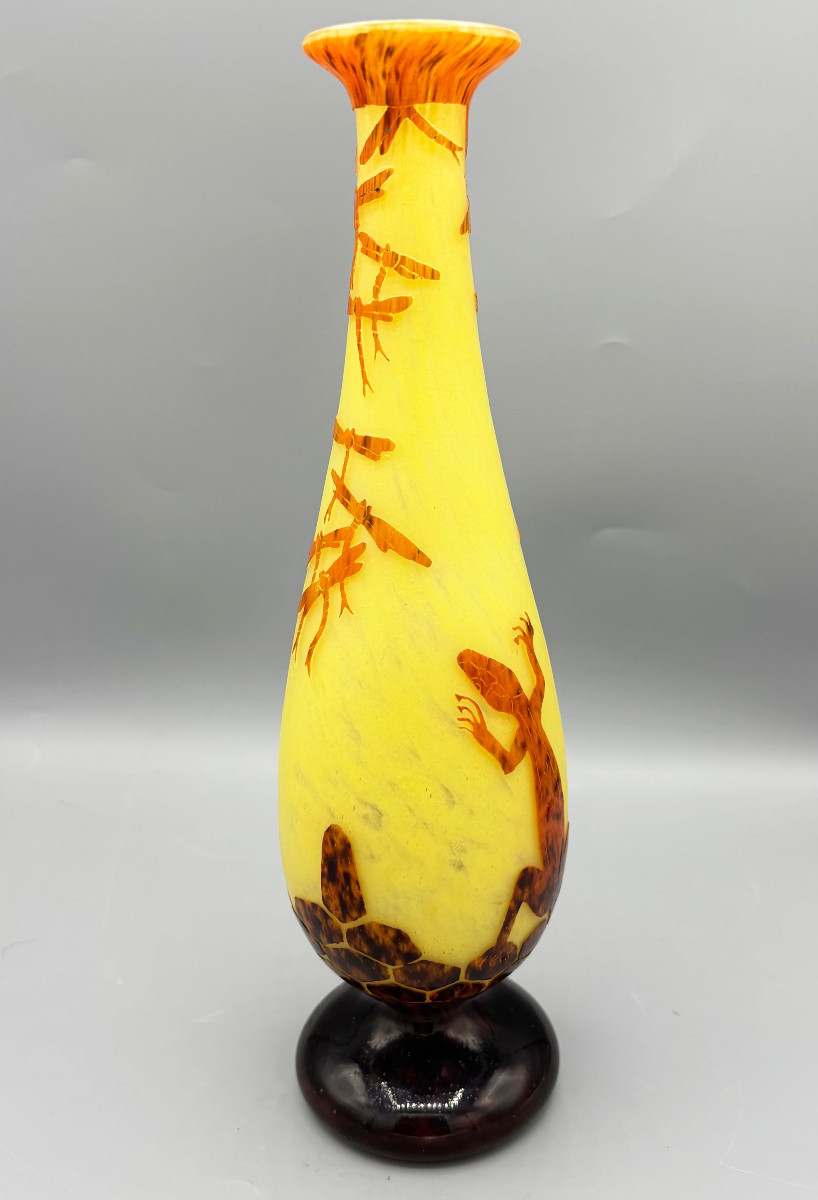 Rare Vase Art Déco "Lézards" Schneider - Le Verre Français-photo-2