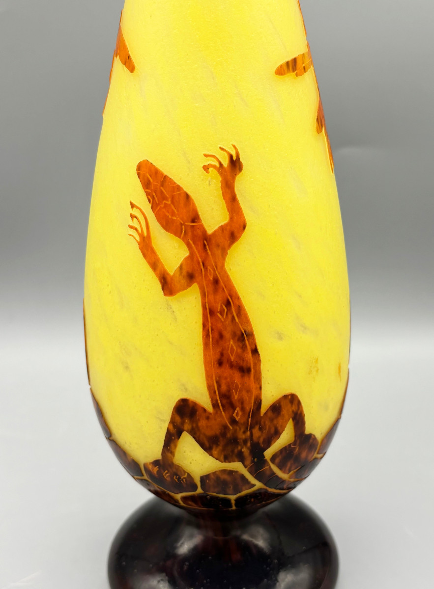 Rare Vase Art Déco "Lézards" Schneider - Le Verre Français-photo-2