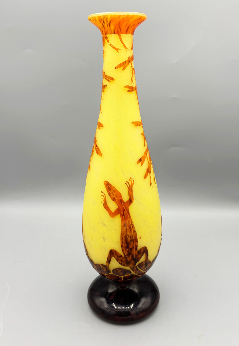 Rare Art Deco Vase "lizards" Schneider - Le Verre Francais